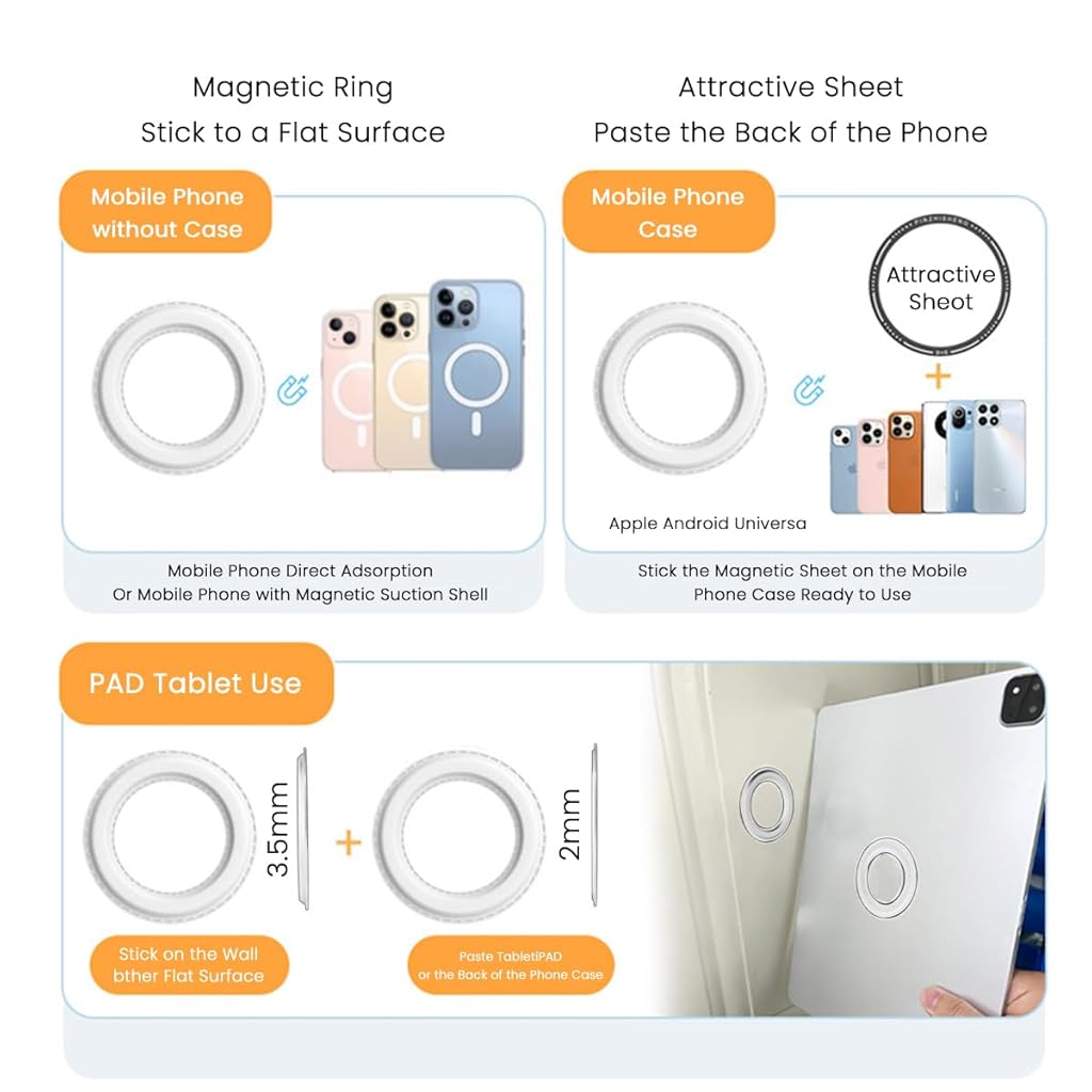 ZORBES® Magnet Ring Holder for iPhone Self-Adhesive Wall Magnet Ring Patch for Phone Strong Magnet Ring Patch for Car, Wall Phone Holder, White ZORBES® Magnet Ring Holder for iPhone Self-Adhesive Wall Magnet Ring Patch for Phone Strong Magnet Ring Patch for Car, Wall Phone Holder, White